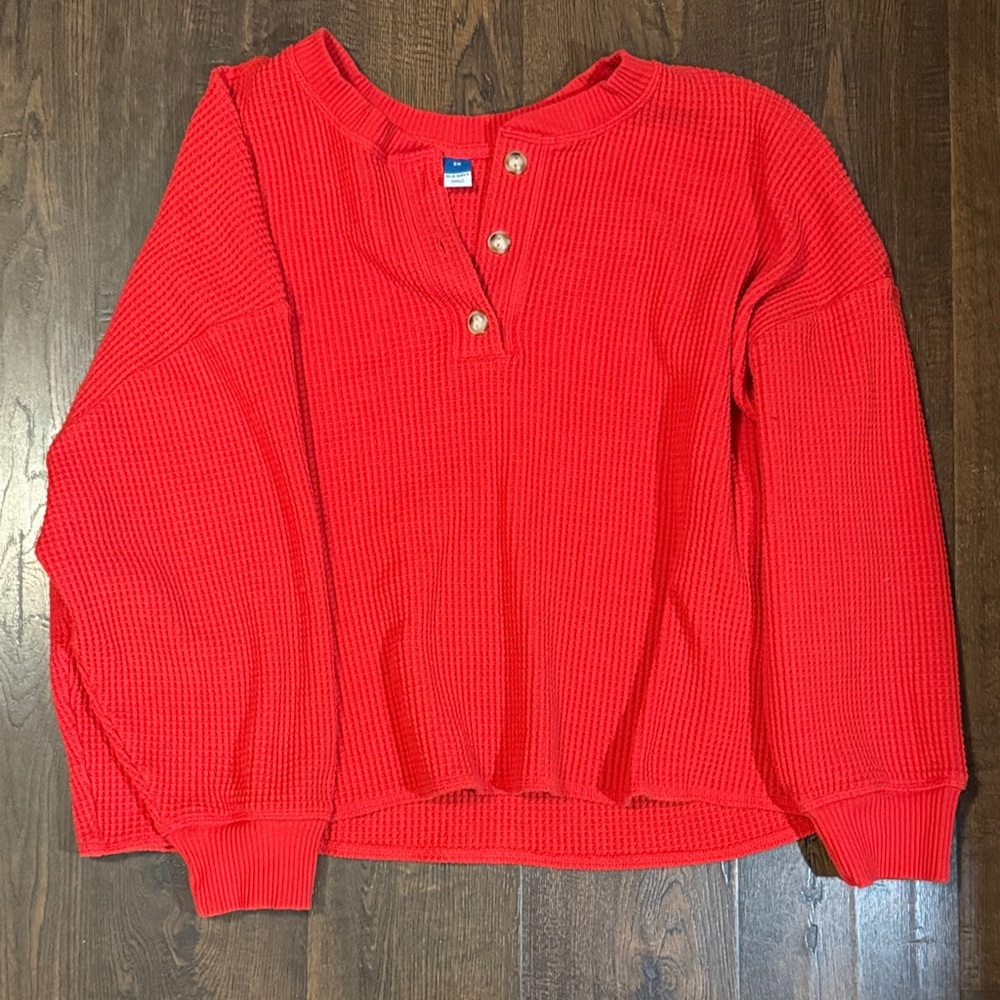 Old Navy Red Waffle Knit Sweatshirt